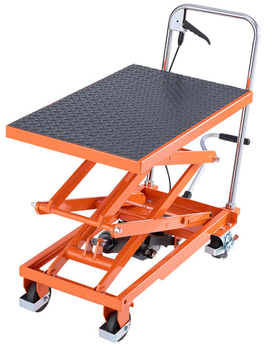 VEVOR Hydraulic Lift Table, 500 lbs Capacity, 47.2" Lifting Height, Double Scissor Lift Table Cart with 4 Wheels and Non-slip Pad, Manual Hydraulic Lifting Cart for Material Handling & Transportation