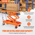 VEVOR Hydraulic Lift Table Cart, 789.3 kg Capacity 149.9 cm Lifting Height, Manual Double Scissor Lift Table with 4 Wheels and Non-slip Pad, Hydraulic Scissor Cart for Material Handling and Transportation