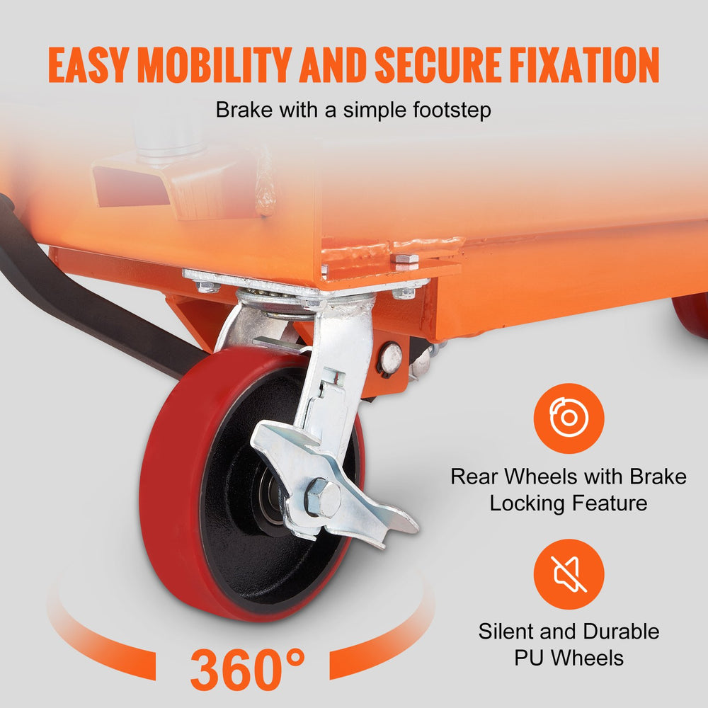 VEVOR Hydraulic Lift Table Cart, 789.3 kg Capacity 149.9 cm Lifting Height, Manual Double Scissor Lift Table with 4 Wheels and Non-slip Pad, Hydraulic Scissor Cart for Material Handling and Transportation