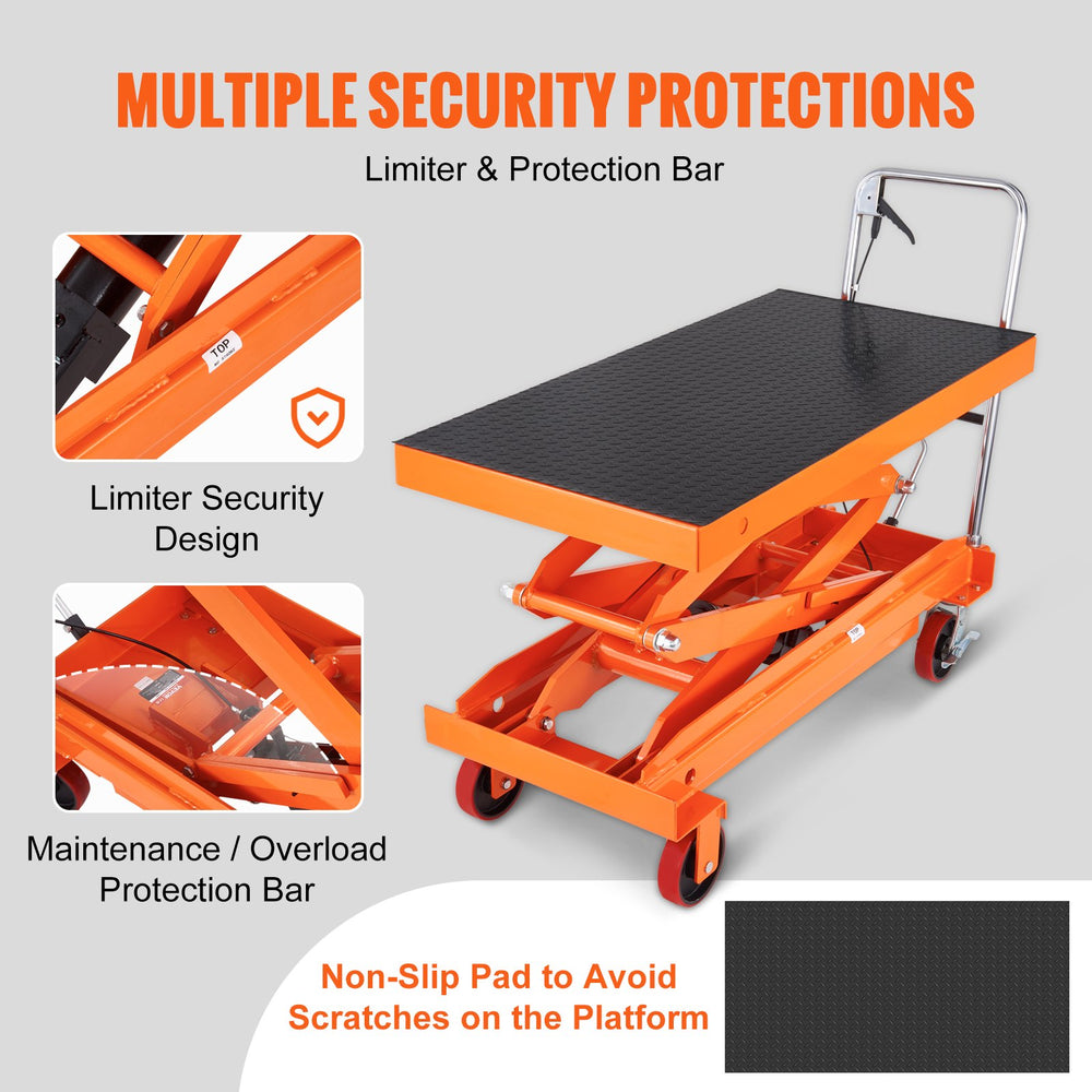 VEVOR Hydraulic Lift Table Cart, 789.3 kg Capacity 149.9 cm Lifting Height, Manual Double Scissor Lift Table with 4 Wheels and Non-slip Pad, Hydraulic Scissor Cart for Material Handling and Transportation