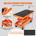 VEVOR Hydraulic Lift Table Cart, 789.3 kg Capacity 149.9 cm Lifting Height, Manual Double Scissor Lift Table with 4 Wheels and Non-slip Pad, Hydraulic Scissor Cart for Material Handling and Transportation