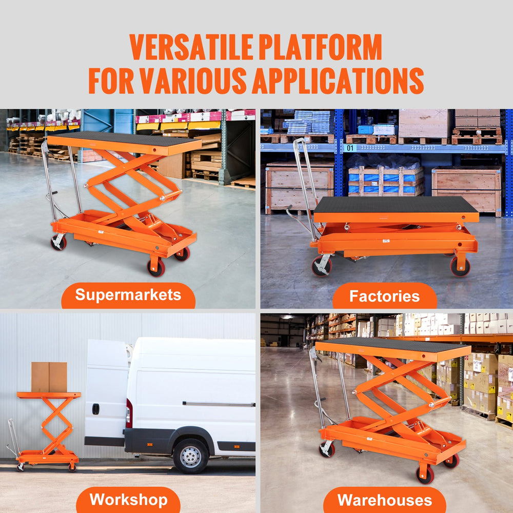 VEVOR Hydraulic Lift Table Cart, 789.3 kg Capacity 149.9 cm Lifting Height, Manual Double Scissor Lift Table with 4 Wheels and Non-slip Pad, Hydraulic Scissor Cart for Material Handling and Transportation