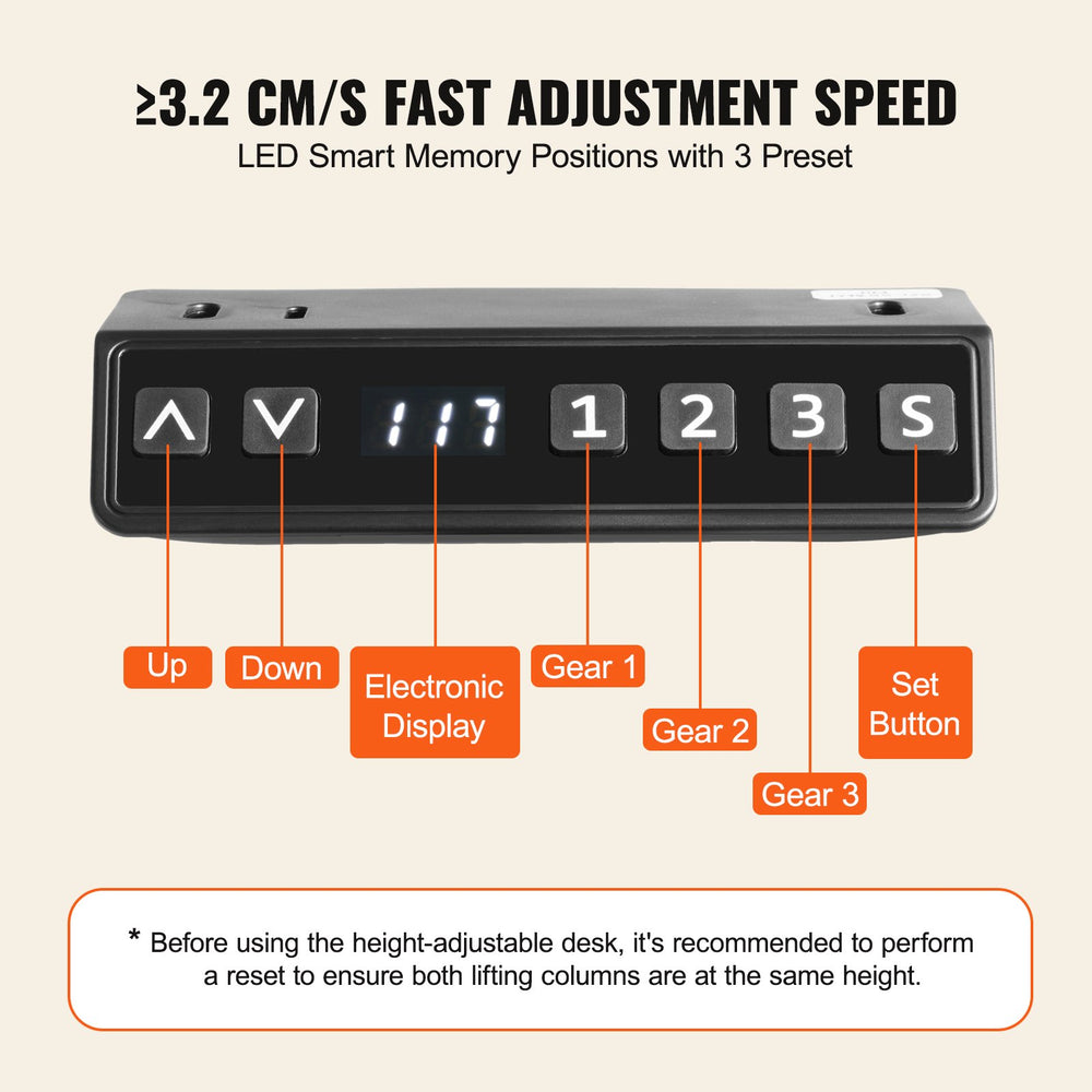 VEVOR Electric Standing Desk Frame Dual Motor Adjustable 65-129 cm H Black