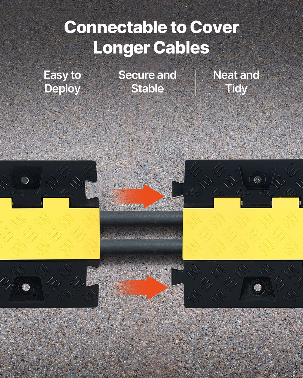 VEVOR Cable Protector Ramp, 9,979 kg/axle Capacity, 2 Channel Heavy Duty TPU Cord Hose Wire Cover, 31 x 28 mm Channel, Traffic Speed Bump with Flip-Open Top Cover, for Indoor & Outdoor Use, 3 Pack