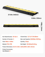 VEVOR Cable Protector Ramp, 9,979 kg/axle Capacity, 2 Channel Heavy Duty TPU Cord Hose Wire Cover, 31 x 28 mm Channel, Traffic Speed Bump with Flip-Open Top Cover, for Indoor & Outdoor Use, 3 Pack