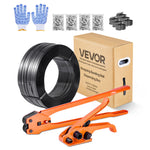 VEVOR Banding Strapping Kit, Heavy Duty Banding Sealer Tool with 610 m PET Band, 600 Metal Seals, 200 Corner Protectors, Plastic Pallet Packaging Strapping Kit for Warehouse, Transportation, Home