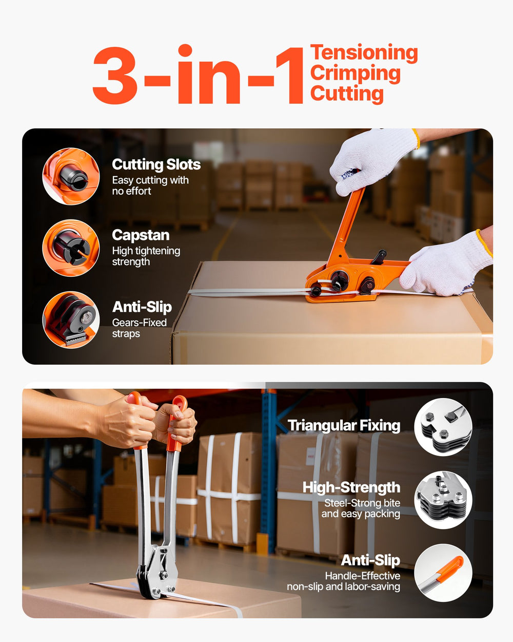 VEVOR Banding Strapping Kit, Heavy Duty Banding Sealer Tool with 975 m Length PP Band, 1000 Metal Seals, 50 Corner Protectors, Plastic Pallet Packaging Strapping Kit for Warehouse/Shipping/Moving