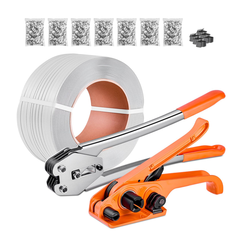 VEVOR Banding Strapping Kit, Heavy Duty Banding Sealer Tool with 975 m Length PP Band, 1000 Metal Seals, 50 Corner Protectors, Plastic Pallet Packaging Strapping Kit for Warehouse/Shipping/Moving