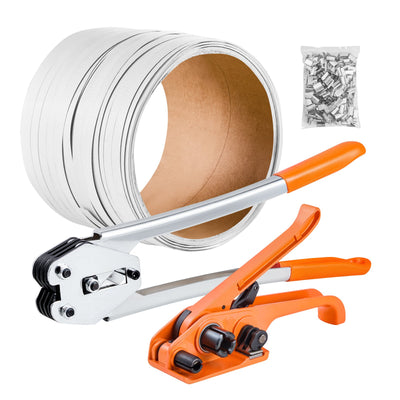 VEVOR Banding Strapping Kit, Heavy Duty Banding Sealer Tool with 100 m Length PP Band, 100 Metal Seals, Plastic Manual Pallet Packaging Strapping Kit for Warehouse/Shipping/Moving/Home, Orange
