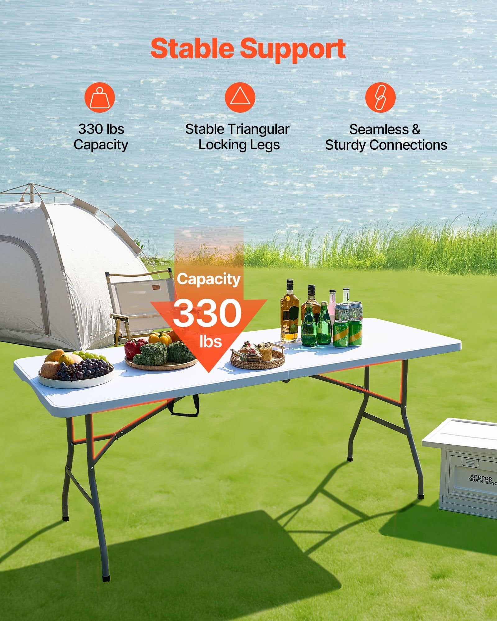 VEVOR Folding Table, 6 Ft Heavy Duty Portable Fold-in-Half Utility Table, Indoor Outdoor Plastic Rectangle Table with Built in Handle, for Party, Dining, Wedding, Events, Picnic, Camping, White