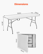 VEVOR Folding Table, 6 Ft Heavy Duty Portable Fold-in-Half Utility Table, Indoor Outdoor Plastic Rectangle Table with Built in Handle, for Party, Dining, Wedding, Events, Picnic, Camping, White