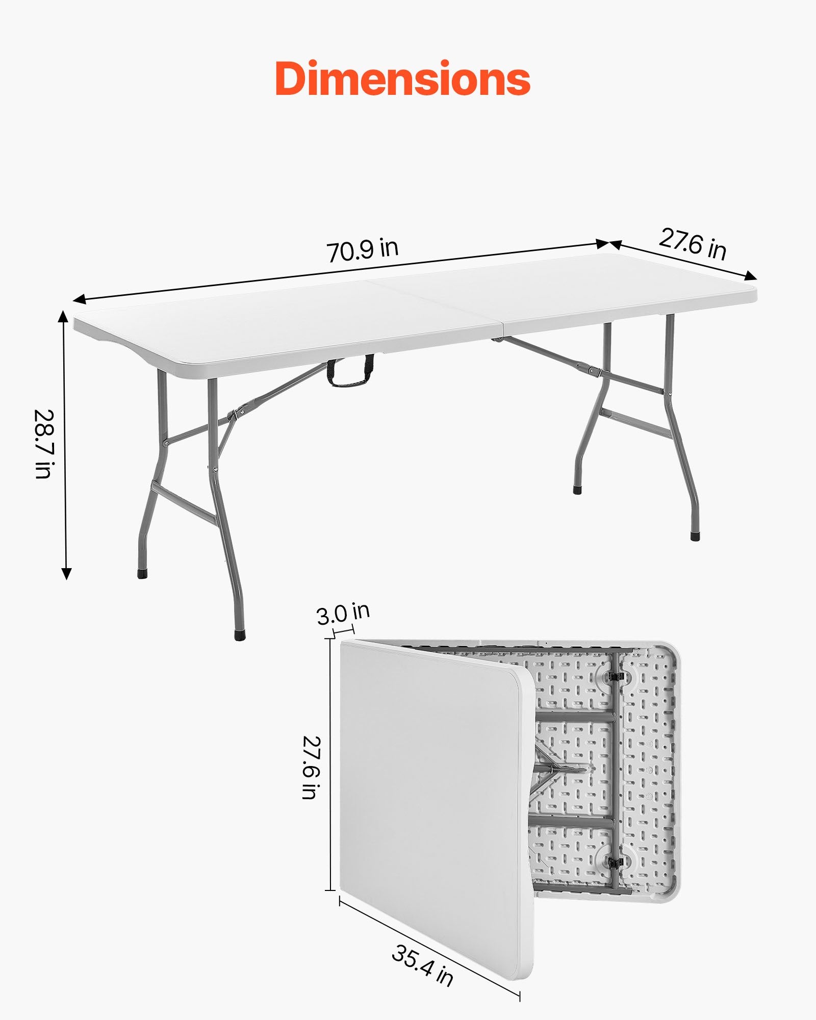 VEVOR Folding Table, 6 Ft Heavy Duty Portable Fold-in-Half Utility Table, Indoor Outdoor Plastic Rectangle Table with Built in Handle, for Party, Dining, Wedding, Events, Picnic, Camping, White