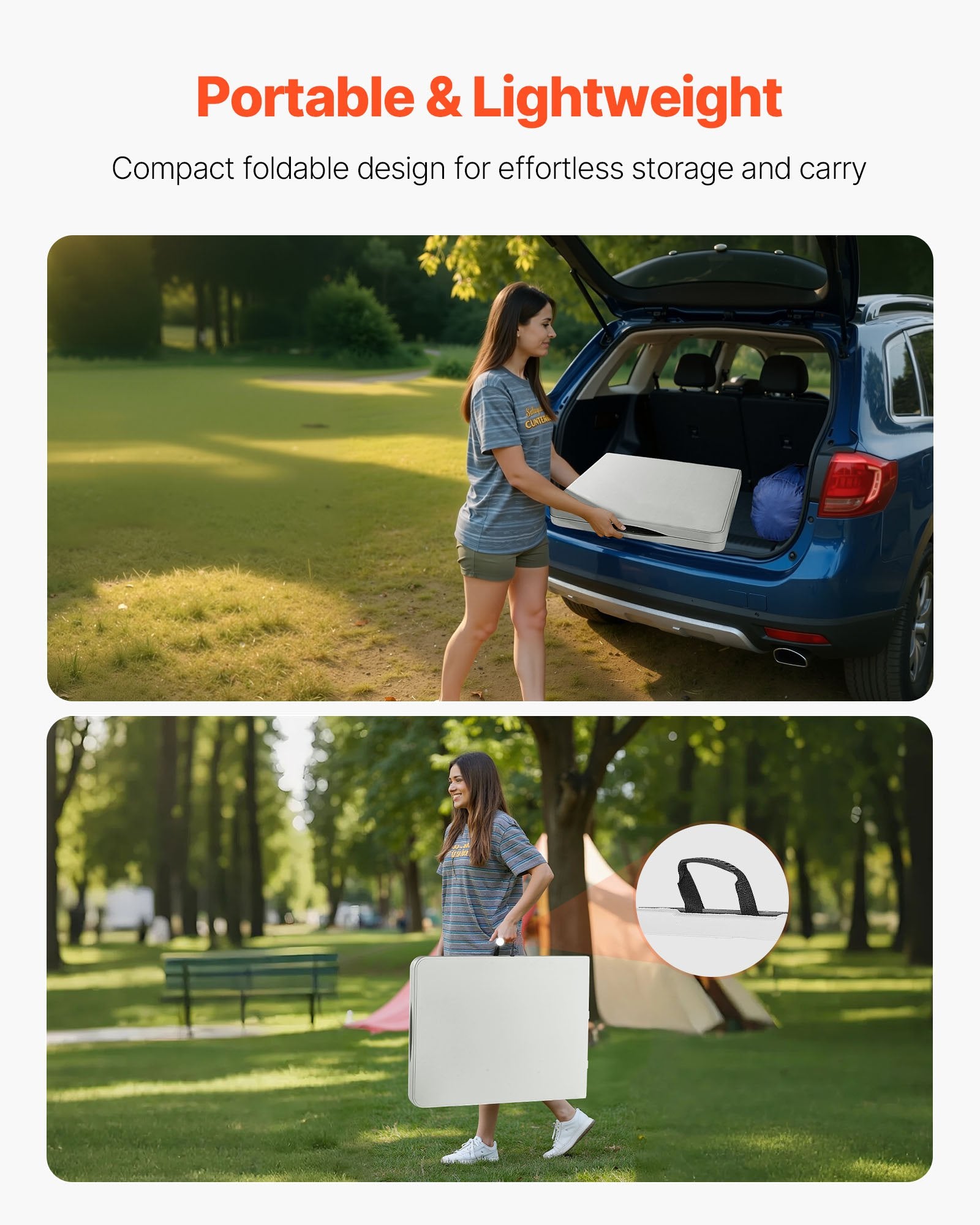 VEVOR Folding Table, 6 Ft Heavy Duty Portable Fold-in-Half Utility Table, Indoor Outdoor Plastic Rectangle Table with Built in Handle, for Party, Dining, Wedding, Events, Picnic, Camping, White
