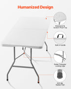 VEVOR Folding Table, 6 Ft Heavy Duty Portable Fold-in-Half Utility Table, Indoor Outdoor Plastic Rectangle Table with Built in Handle, for Party, Dining, Wedding, Events, Picnic, Camping, White