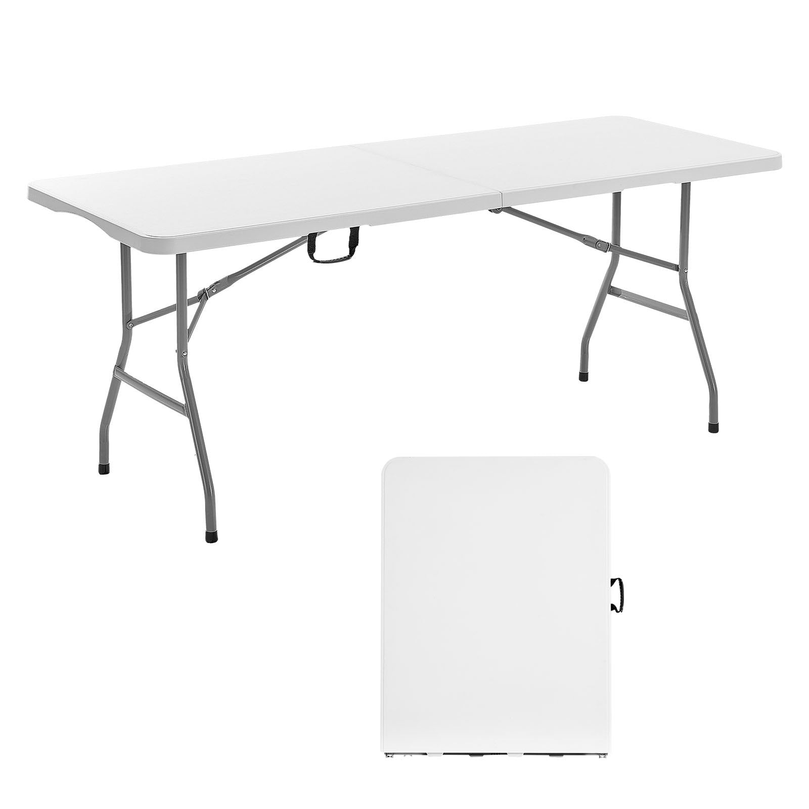VEVOR Folding Table, 6 Ft Heavy Duty Portable Fold-in-Half Utility Table, Indoor Outdoor Plastic Rectangle Table with Built in Handle, for Party, Dining, Wedding, Events, Picnic, Camping, White