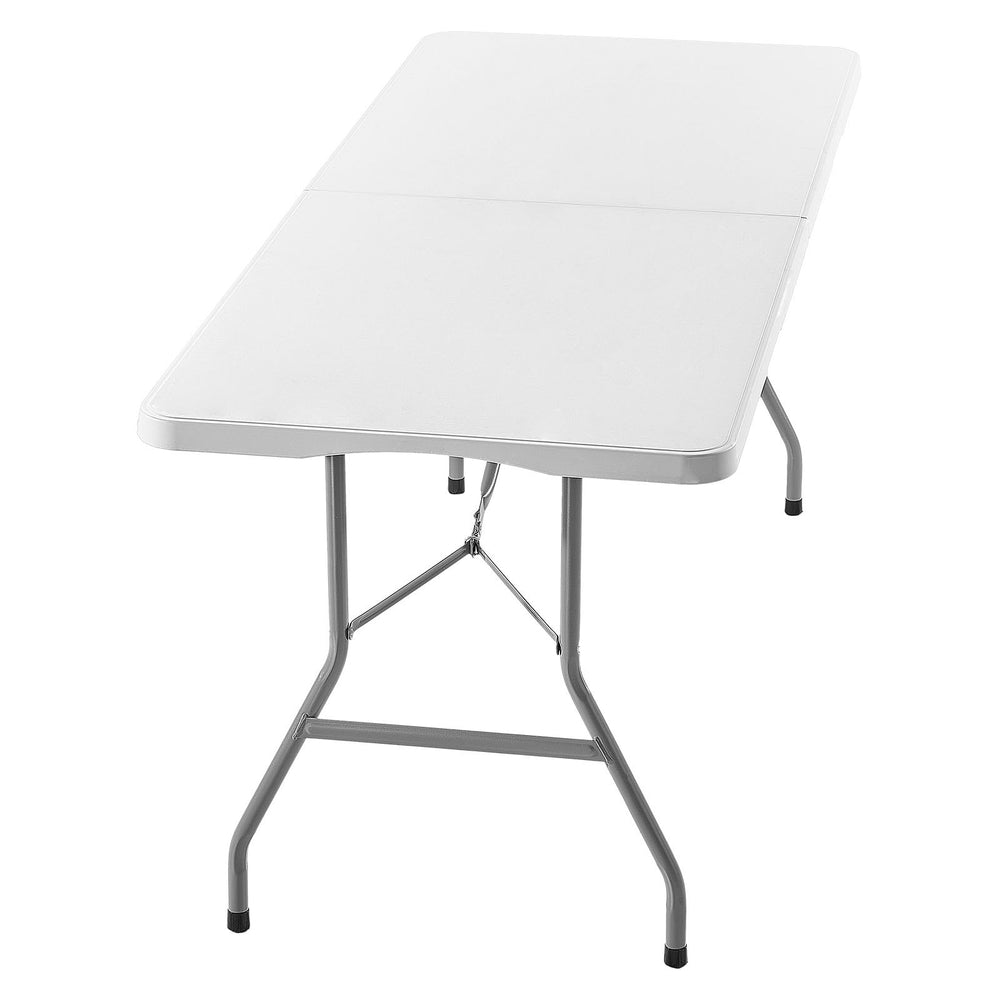 VEVOR Folding Table, 6 Ft Heavy Duty Portable Fold-in-Half Utility Table, Indoor Outdoor Plastic Rectangle Table with Built in Handle, for Party, Dining, Wedding, Events, Picnic, Camping, White