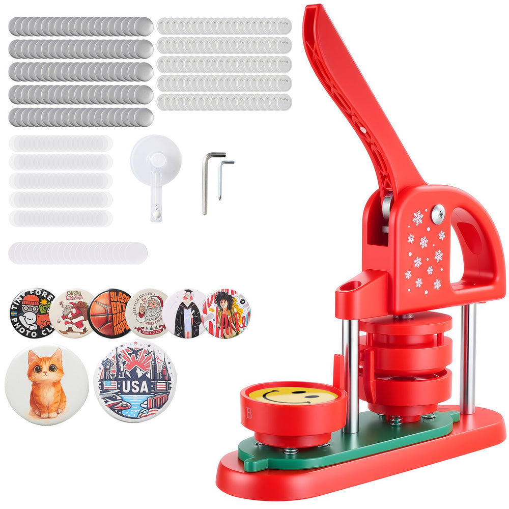 VEVOR Button Maker Machine, 58 mm, Plastic Pin Maker with 100pcs Button Parts, Circle Cutter and Hex Wrenches, Reinforced Ergonomic Handle, for DIY Badges, Personalized Pins and Key Chains, Red