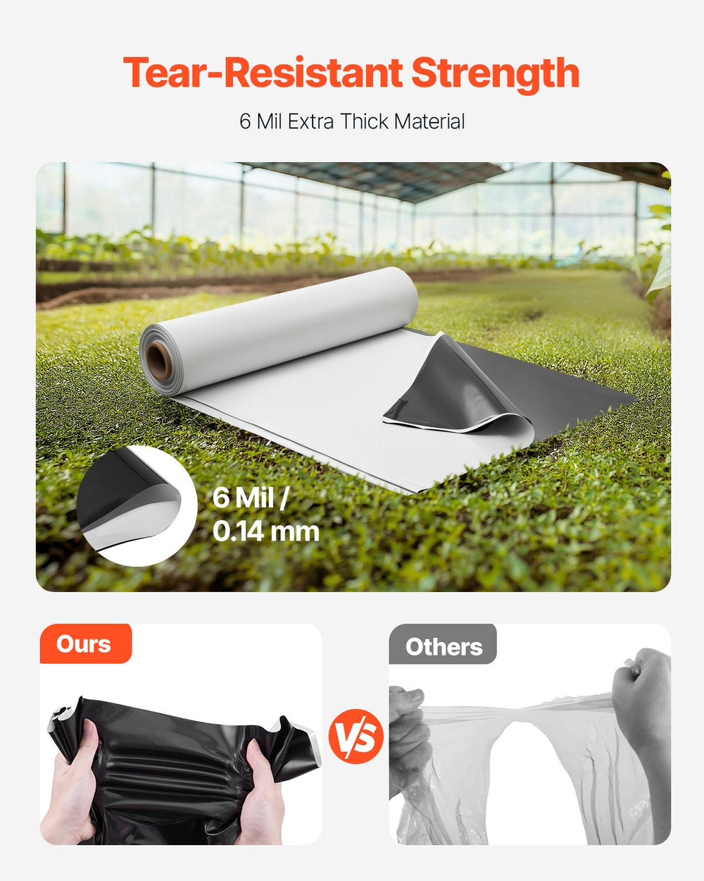VEVOR 10' x 100' Plastic Sheeting Heavy Duty, 6 Mil Thick Plastic Sheeting Roll, Plastic Drop Cloth Painters Tarp Covering for Crawl Space Vapor Barrier, Black and White Double-Sided, Multi-Purpose