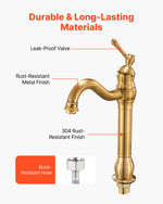 VEVOR Single Handle Sink Faucet, Solid Brass Single Handle Kitchen Faucet, 1 or 3 Hole Kitchen Faucets with Push-Button Drain, Suitable for Bathroom, RV, Bar, Public Restroom, Anti-Backflow Design