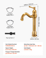 VEVOR Single Handle Sink Faucet, Solid Brass Single Handle Kitchen Faucet, 1 or 3 Hole Kitchen Faucets with Push-Button Drain, Suitable for Bathroom, RV, Bar, Public Restroom, Anti-Backflow Design