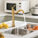 VEVOR Single Handle Sink Faucet, Solid Brass Single Handle Kitchen Faucet, 1 or 3 Hole Kitchen Faucets with Push-Button Drain, Suitable for Bathroom, RV, Bar, Public Restroom, Anti-Backflow Design