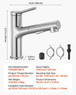 VEVOR Single Handle Sink Faucet, Single Handle Pull Out Faucet 1 or 3 Hole, Brushed Nickel Stainless Steel Sink Faucets with Push-Button Switch, Suitable for Bathroom, RV, Public Restroom, Lead-free