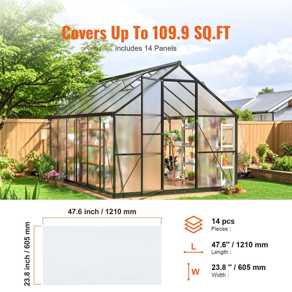 VEVOR 14 Pack Polycarbonate Greenhouse Panels, 2' X 4' X 0.32'' Roof Panels Sheets