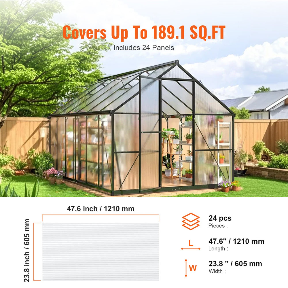 VEVOR 24 Pack Polycarbonate Greenhouse Panels, 2' X 4' X 0.16'' Roof Panels Sheets, Waterproof UV Protected Corrugated Plastic Roofing, Impact Resistance Clear Roofing Sheets for Greenhouse/Garden