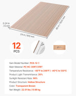 VEVOR Roof Panels, 12Pcs Polycarbonate Roofing Panels Double Layer, High Impact Corrugated Plastic Greenhouse Replacement Cover, Waterproof for Gazebos, Chicken Coops, Home, Garden (5' x 2' x 0.24")