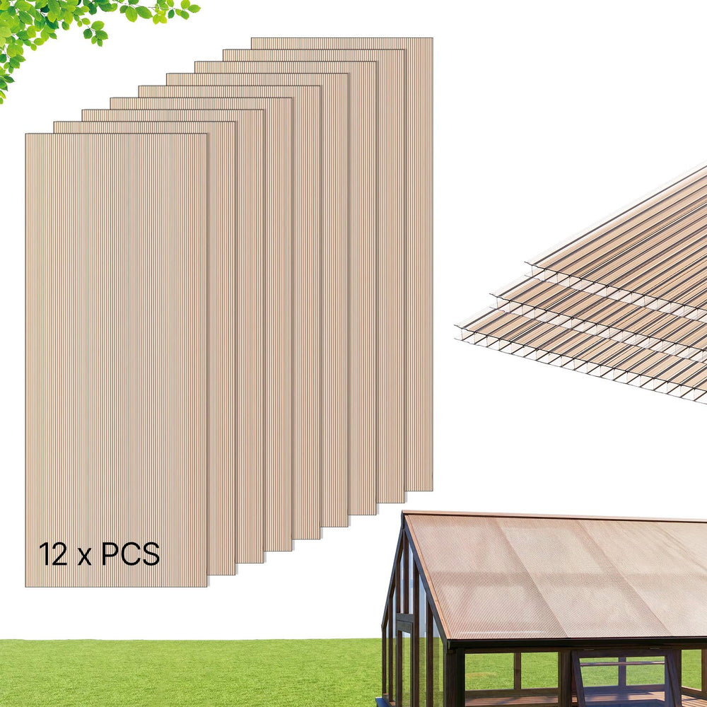 VEVOR Roof Panels, 12Pcs Polycarbonate Roofing Panels Double Layer, High Impact Corrugated Plastic Greenhouse Replacement Cover, Waterproof for Gazebos, Chicken Coops, Home, Garden (5' x 2' x 0.24")