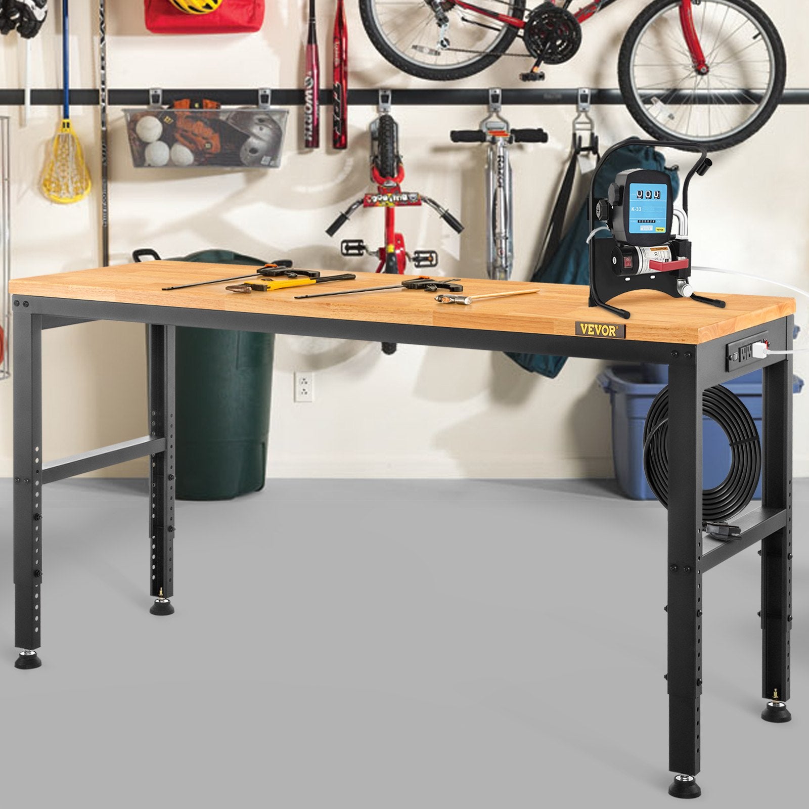 VEVOR Adjustable Height Workbench 154.9 cm L x 50.8 cm W Work Bench Table with Power Outlet
