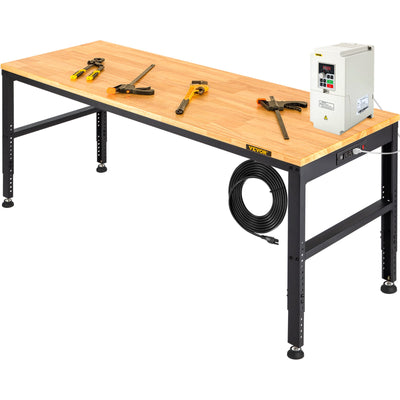 VEVOR Adjustable Height Workbench 154.9 cm L x 50.8 cm W Work Bench Table with Power Outlet