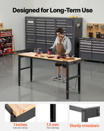 VEVOR Adjustable Workbench, 907 kg Capacity, 155 x 51 cm Heavy Duty Work Bench with 68.8-91.4 cm Height Adjustment, Garage Workbench with Power Outlets, Suitable for Office, Garage, Workshop