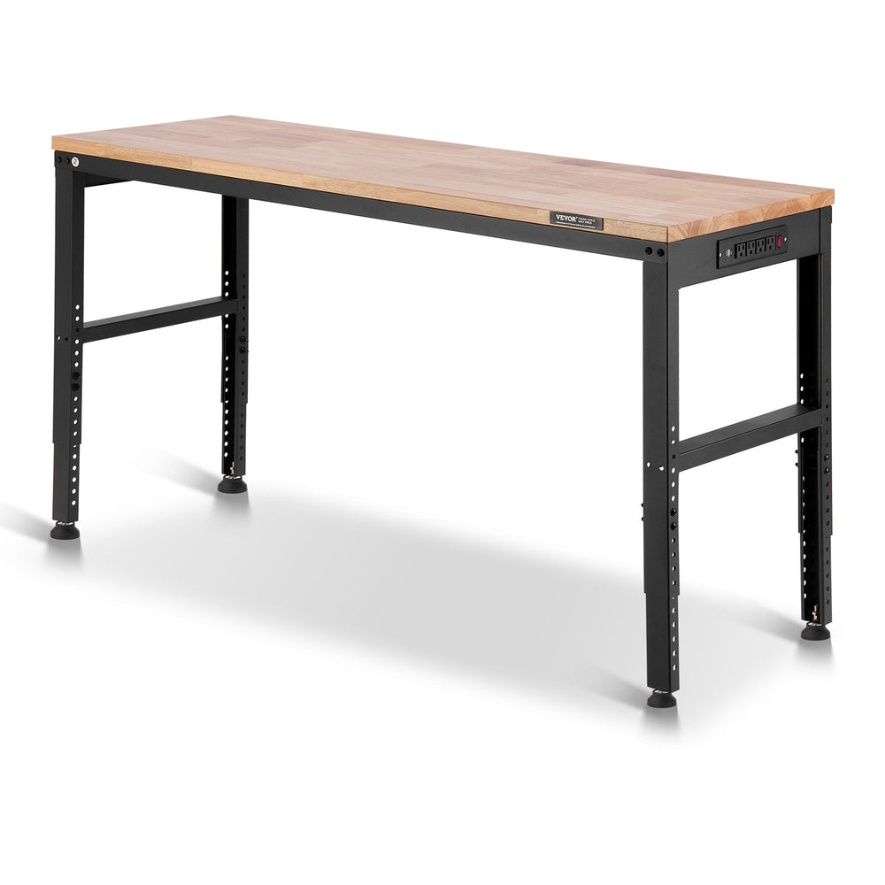 VEVOR Adjustable Workbench, 907 kg Capacity, 155 x 51 cm Heavy Duty Work Bench with 68.8-91.4 cm Height Adjustment, Garage Workbench with Power Outlets, Suitable for Office, Garage, Workshop