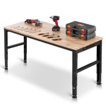 VEVOR Adjustable Workbench, 907 kg Capacity, 155 x 51 cm Heavy Duty Work Bench with 68.8-91.4 cm Height Adjustment, Garage Workbench with Power Outlets, Suitable for Office, Garage, Workshop