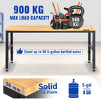 VEVOR Workbench Adjustable Height, 183 x 64 cm Garage Table with 72 – 97 cm Heights & 900KG Load Capacity, with Power Outlets & Hardwood Top & Metal Frame & Foot Pads, for Office Home Workshop