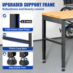 VEVOR Workbench Adjustable Height, 183 x 64 cm Garage Table with 72 – 97 cm Heights & 900KG Load Capacity, with Power Outlets & Hardwood Top & Metal Frame & Foot Pads, for Office Home Workshop