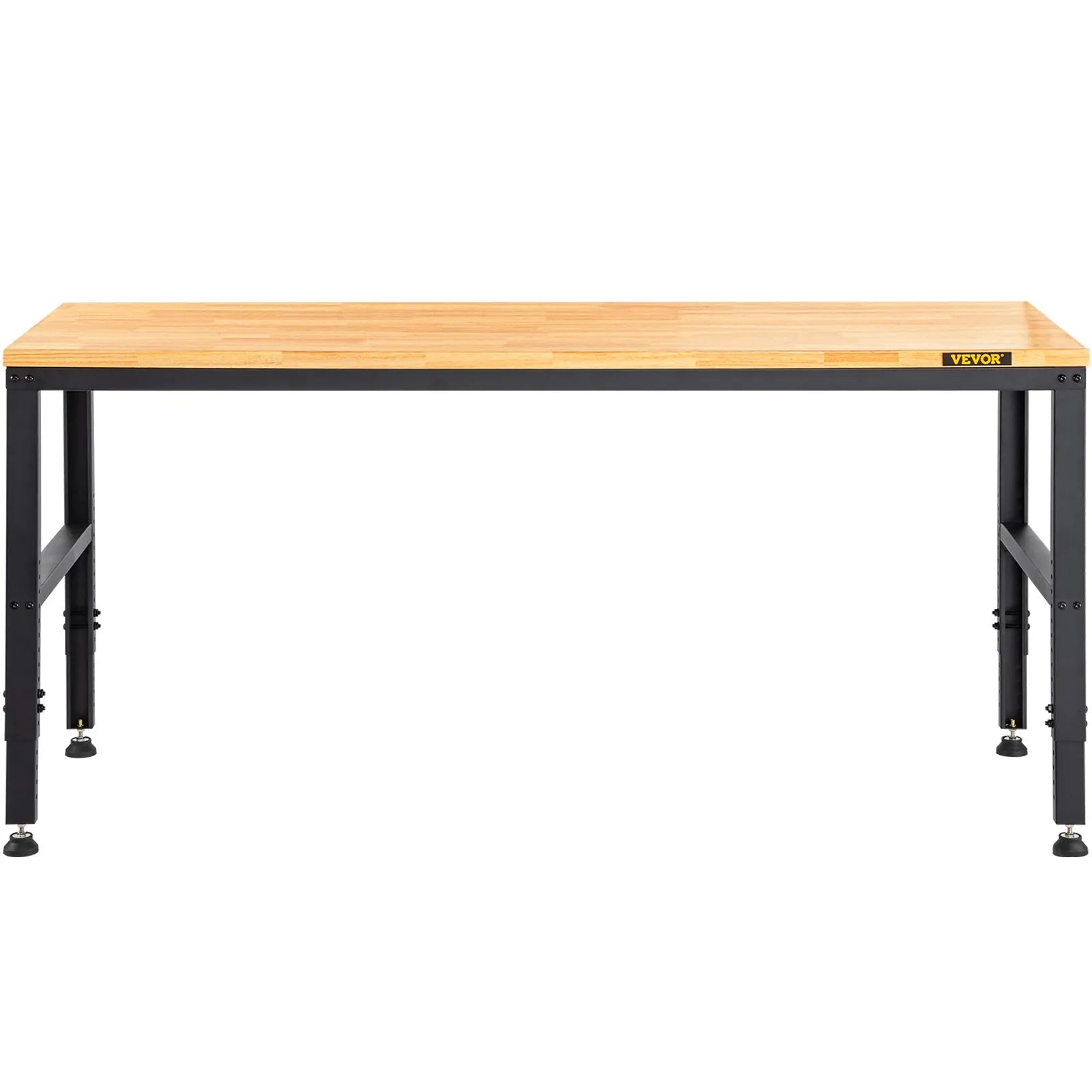 VEVOR Workbench Adjustable Height, 183 x 64 cm Garage Table with 72 – 97 cm Heights & 900KG Load Capacity, with Power Outlets & Hardwood Top & Metal Frame & Foot Pads, for Office Home Workshop