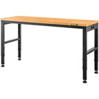 VEVOR Workbench Adjustable Height, 183 x 64 cm Garage Table with 72 – 97 cm Heights & 900KG Load Capacity, with Power Outlets & Hardwood Top & Metal Frame & Foot Pads, for Office Home Workshop