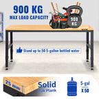 VEVOR Workbench Adjustable Height, 122cm W X 61cm D X 97cm H Garage Table with 72 – 97 cm Heights & 900KG Load Capacity, with Power Outlets & Hardwood Top & Metal Frame & Foot Pads, for Office Home