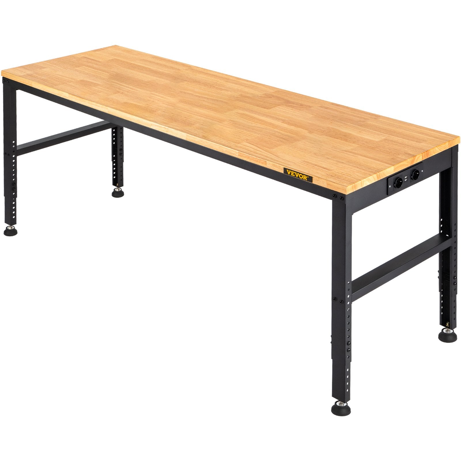 VEVOR Workbench Adjustable Height, 122cm W X 61cm D X 97cm H Garage Table with 72 – 97 cm Heights & 900KG Load Capacity, with Power Outlets & Hardwood Top & Metal Frame & Foot Pads, for Office Home