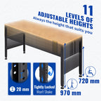 VEVOR Workbench Adjustable Height, 135cm W X 46cm D X 97cm H Garage Table w/ 72 – 97 cm Heights & 900KG Load Capacity, with Power Outlets & Hardwood Top & Metal Frame & Foot Pads, for Office Home