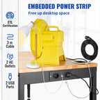 VEVOR Workbench Adjustable Height, 135cm W X 46cm D X 97cm H Garage Table w/ 72 – 97 cm Heights & 900KG Load Capacity, with Power Outlets & Hardwood Top & Metal Frame & Foot Pads, for Office Home