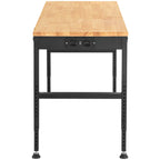 VEVOR Workbench Adjustable Height, 135cm W X 46cm D X 97cm H Garage Table w/ 72 – 97 cm Heights & 900KG Load Capacity, with Power Outlets & Hardwood Top & Metal Frame & Foot Pads, for Office Home