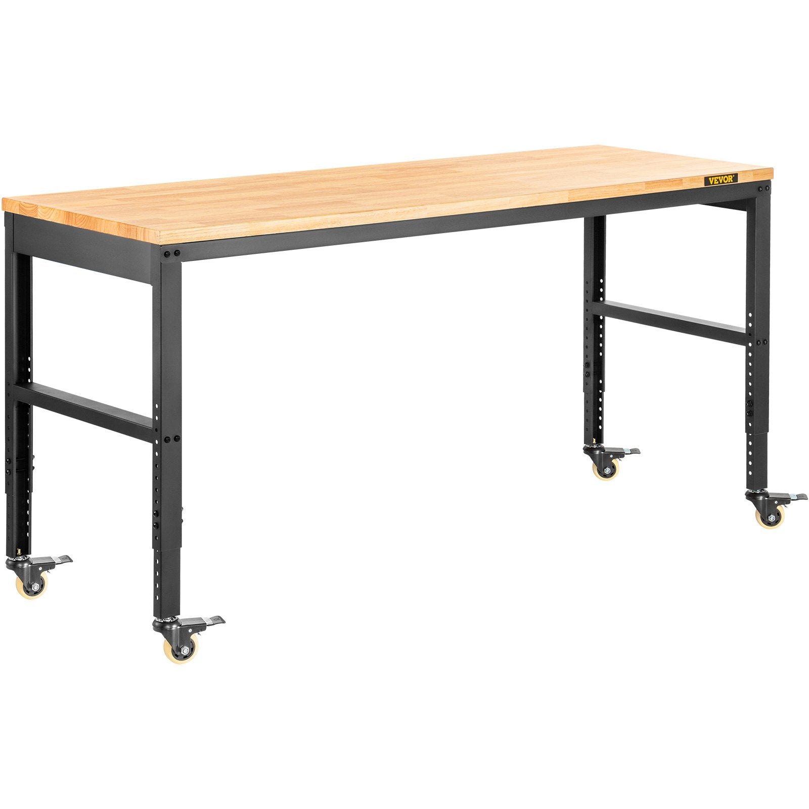 VEVOR Workbench Adjustable Height, 122cm W X 51cm D X 104cm H Garage Table w/ 79 – 104 cm Heights & 720KG Capacity, with Power Outlets & Hardwood Top & Metal Frame & Swivel Casters, for Office Home