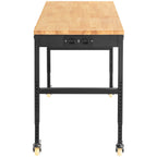 VEVOR Workbench Adjustable Height, 122cm W X 51cm D X 104cm H Garage Table w/ 79 – 104 cm Heights & 720KG Capacity, with Power Outlets & Hardwood Top & Metal Frame & Swivel Casters, for Office Home