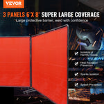 VEVOR Welding Screen with Frame, 1.8 x 2.4 m 3 Panel Welding Curtain Screens, Flame-Resistant Vinyl Welding Protection Screen on 12 Swivel Wheels (6 Lockable), Moveable & Professional for Workshop, Red
