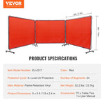 VEVOR Welding Screen with Frame, 1.8 x 2.4 m 3 Panel Welding Curtain Screens, Flame-Resistant Vinyl Welding Protection Screen on 12 Swivel Wheels (6 Lockable), Moveable & Professional for Workshop, Red