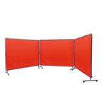 VEVOR Welding Screen with Frame, 1.8 x 2.4 m 3 Panel Welding Curtain Screens, Flame-Resistant Vinyl Welding Protection Screen on 12 Swivel Wheels (6 Lockable), Moveable & Professional for Workshop, Red