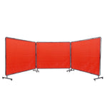 VEVOR Welding Screen with Frame, 1.8 x 2.4 m 3 Panel Welding Curtain Screens, Flame-Resistant Vinyl Welding Protection Screen on 12 Swivel Wheels (6 Lockable), Moveable & Professional for Workshop, Red